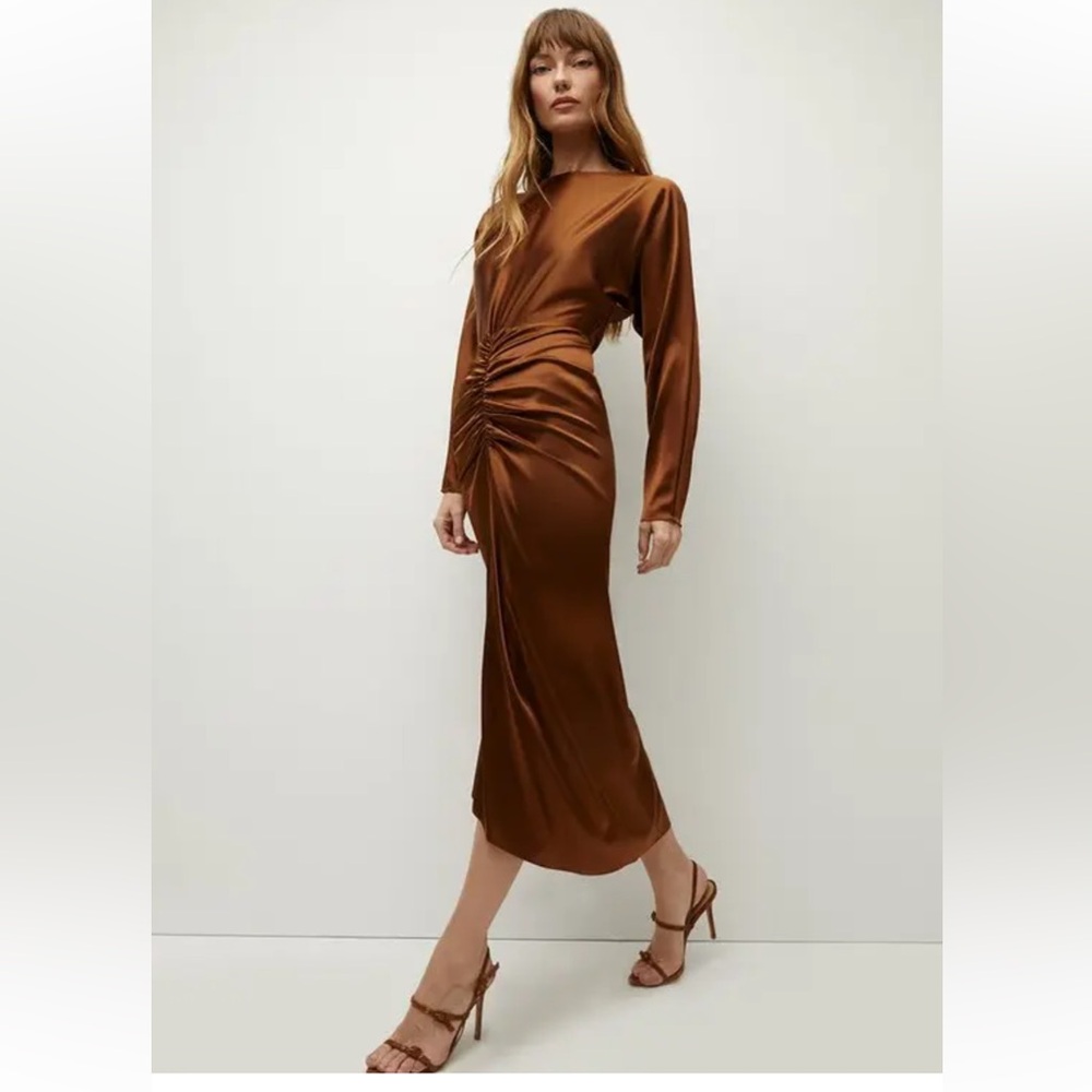 Veronica Beard Sabri Dark Ochre Silk Dress